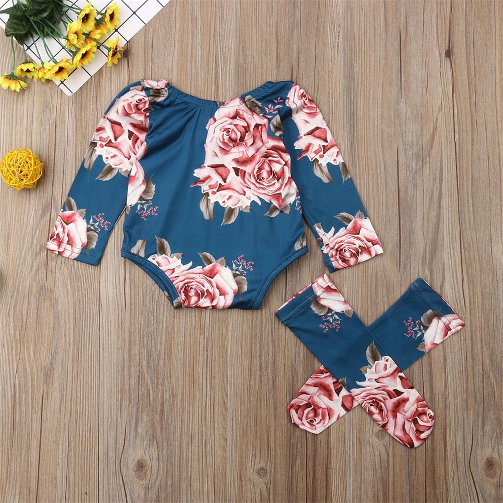 Baby Girl Long Sleeve Floral Romper Warm 2 Pcs Set
