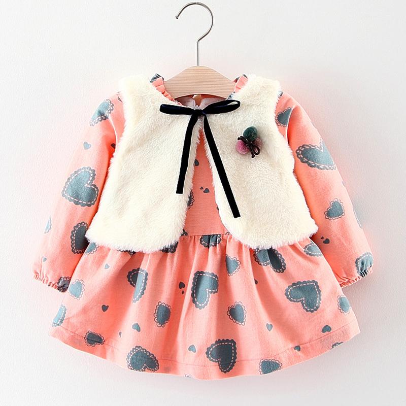 Baby Girl Floral Long Sleeve Flannelette Lining Thicken Dress 2 Pcs Sets