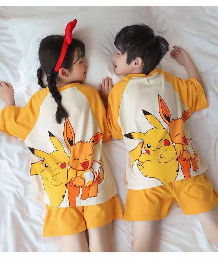 Kid Boys Girls Home Suit Pajamas Summer Thin Pure Cotton Short Sleeve Pajamas