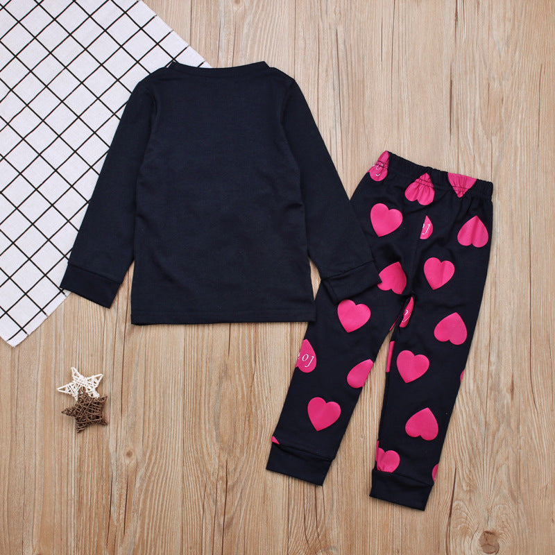 Baby Girls Spring Autumn Valentine's Day Long Sleeve Pajamas 2 Pcs Sets