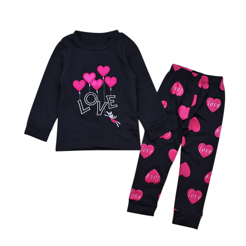 Baby Girls Spring Autumn Valentine's Day Long Sleeve Pajamas 2 Pcs Sets