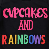 Kid Baby Girls Short Sleeve Letter Stripe Summer Rainbow 2 Pcs Sets