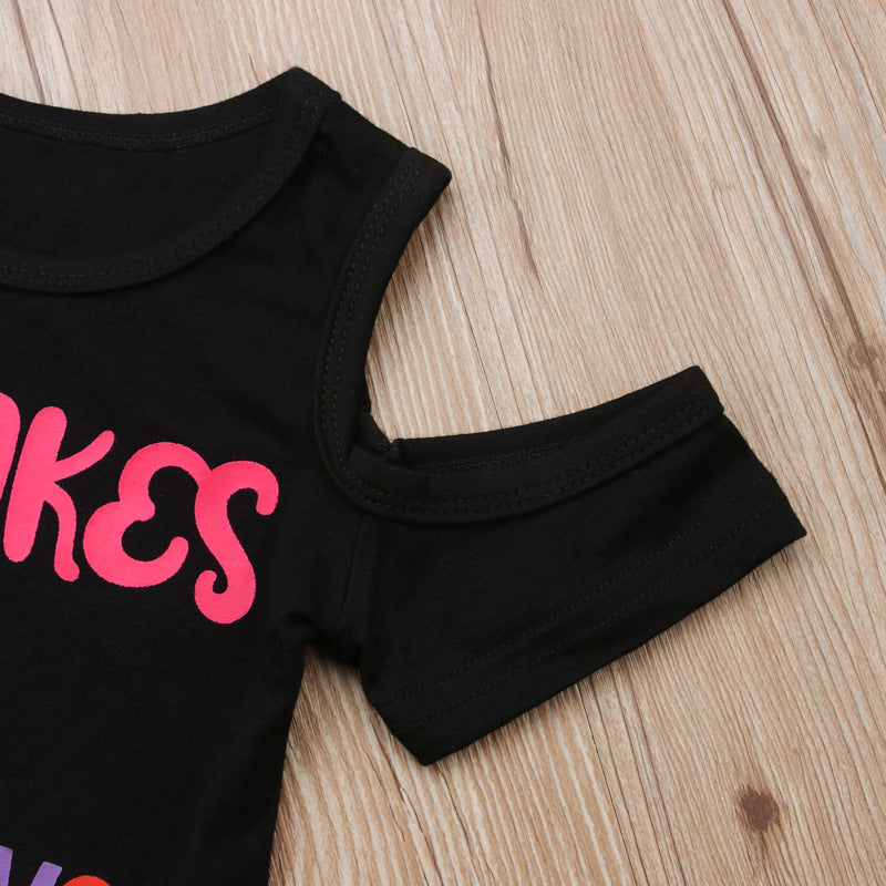 Kid Baby Girls Short Sleeve Letter Stripe Summer Rainbow 2 Pcs Sets