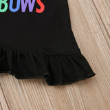 Kid Baby Girls Short Sleeve Letter Stripe Summer Rainbow 2 Pcs Sets