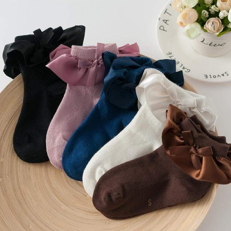Baby Girl Bow Decor Silk Design Socks 5 Colors