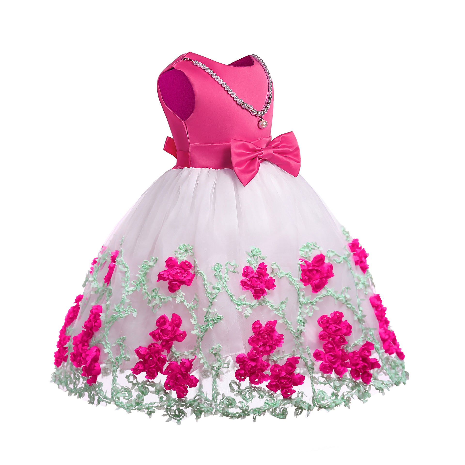 Kid Girl Mesh Gauze Bow Summer Gauze Flower Dresses