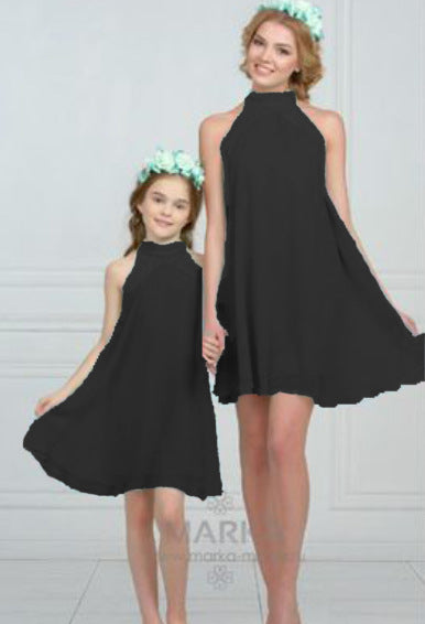 Family Matching Mother Daughter Summer Chiffon Lace Sleeveless Dress