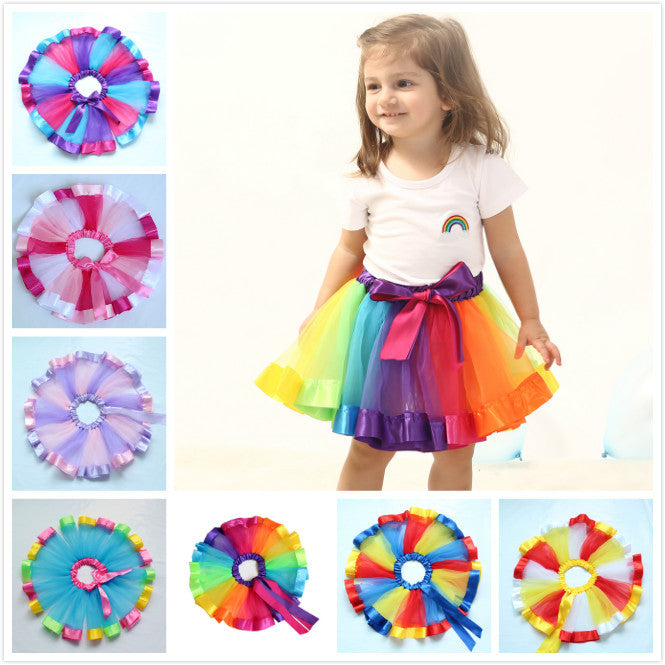 Kid Baby Girl Princess Rainbow Mesh Tutu Skirts