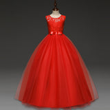 Kid Girl Princess Bow Lace Wedding Party Elegant Teenagers Bridesmaid Dresses