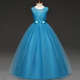 Kid Girl Princess Bow Lace Wedding Party Elegant Teenagers Bridesmaid Dresses