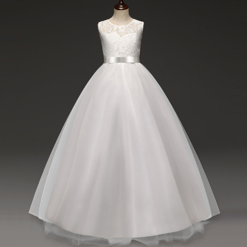 Kid Girl Princess Bow Lace Wedding Party Elegant Teenagers Bridesmaid Dresses