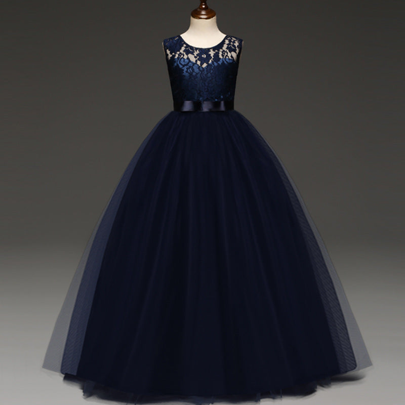 Kid Girl Princess Bow Lace Wedding Party Elegant Teenagers Bridesmaid Dresses