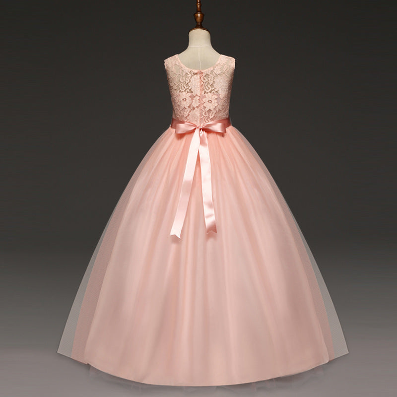 Kid Girl Princess Bow Lace Wedding Party Elegant Teenagers Bridesmaid Dresses