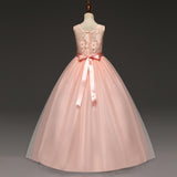 Kid Girl Princess Bow Lace Wedding Party Elegant Teenagers Bridesmaid Dresses