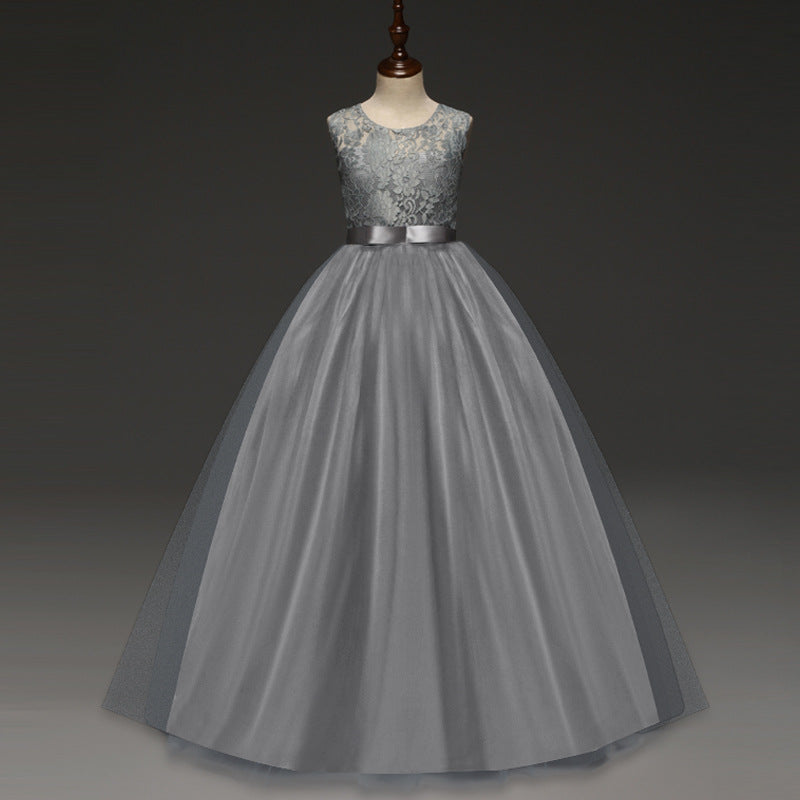 Kid Girl Princess Bow Lace Wedding Party Elegant Teenagers Bridesmaid Dresses