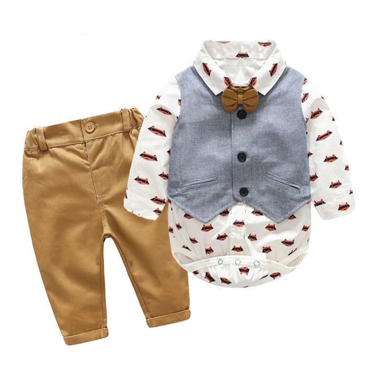 Autumn Baby Boy Set Gentleman Fashion Party Formal 3 Pcs Suits