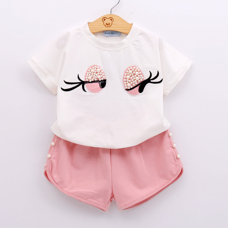 Kid Baby Girl Suit Cartoon Short Sleeve Shorts 2 Pcs Sets