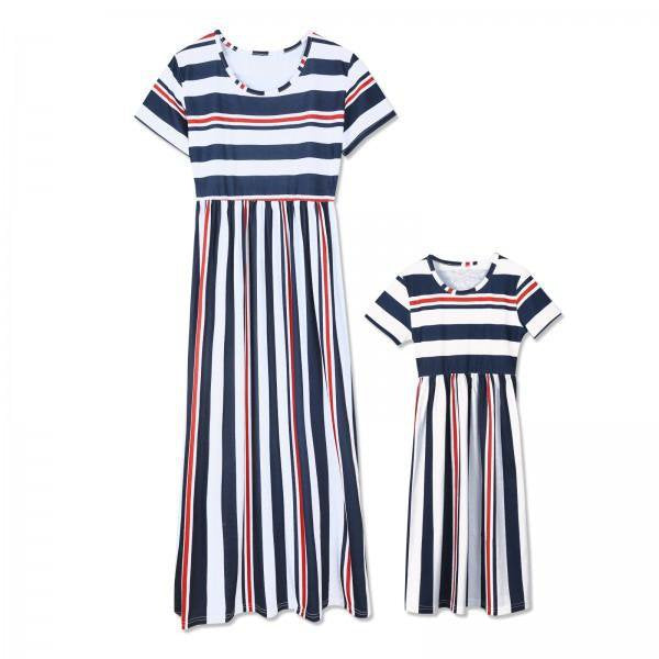 Family Matching Mother-daughter Dress Spring Stripe Stitching Dress