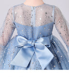 Kid Girl Princess Performance Horn Sleeve Flower Long Tail Dresses