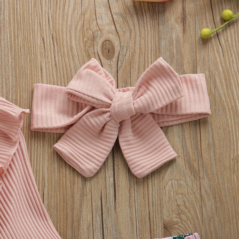 Baby Girls Knit Ruffle Long Sleeve 3Pcs Floral Sets