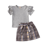 Toddler Baby Girls Long Sleeve Ruffle Plaid Set 2 Pcs Suits