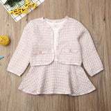 Toddler Baby Girl Long Sleeve Plaid Stitching Dress Set 2 Pcs
