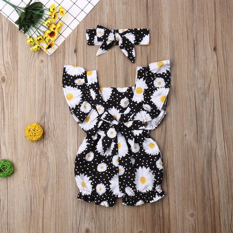 Baby Girl Floral Ruffle Sleeve Backless Romper 2Pcs Outfit Set