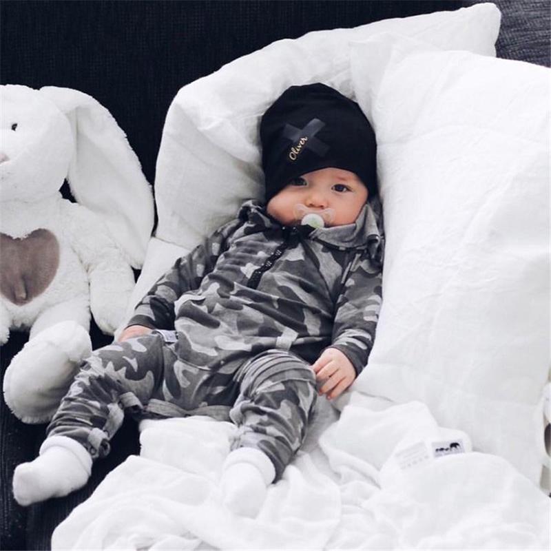 Baby Boy Girl Long Sleeve Camouflage Zip-Up Jumpsuit Romper