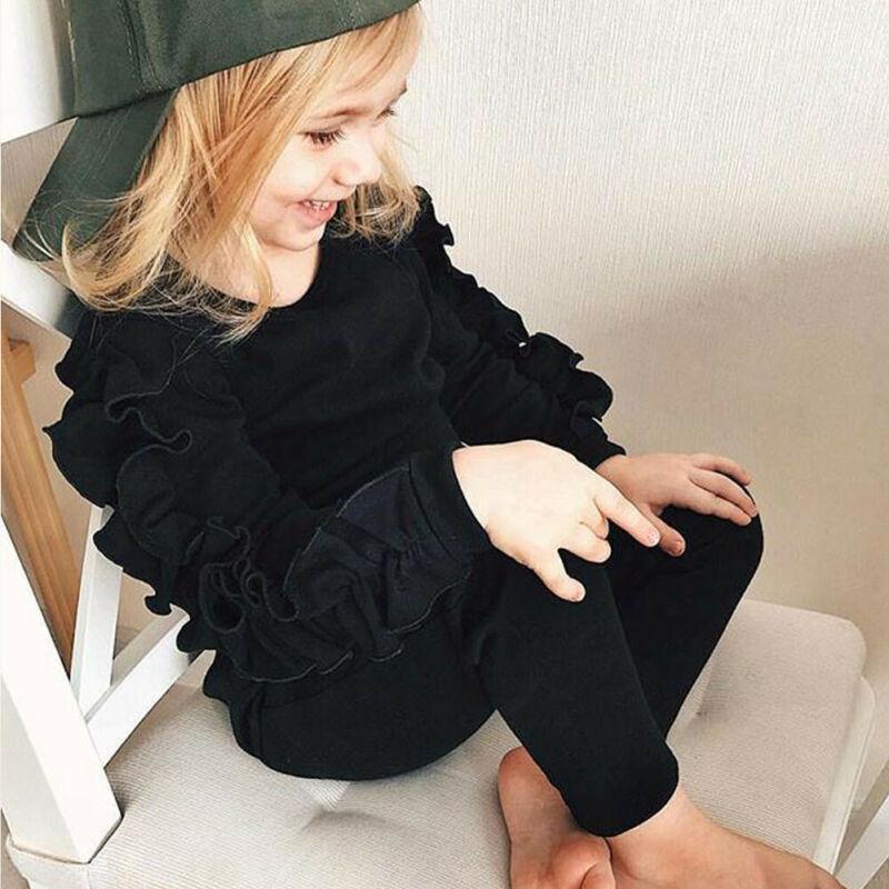 Baby Girl Solid Ruffle Long Sleeve Sets 2 Pcs Suits