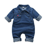 Baby Boy Girl Long Sleeve Denim Jumpsuit Oblique Romper