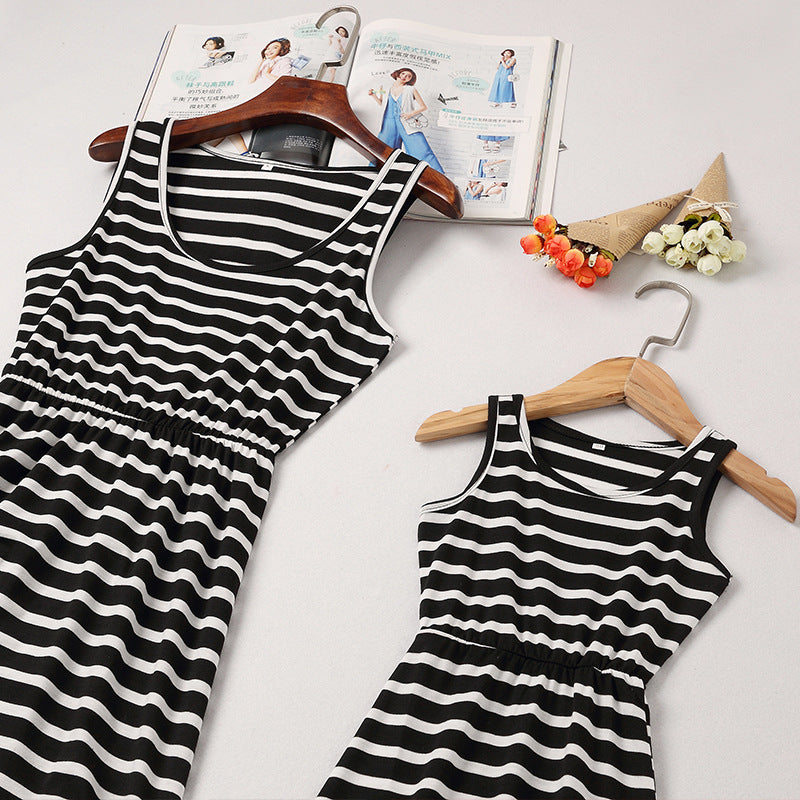 Family Matching Mother-daughter Spring/summer Stripe Stitching Dresses