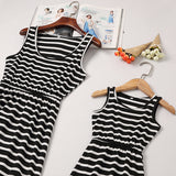 Family Matching Mother-daughter Spring/summer Stripe Stitching Dresses