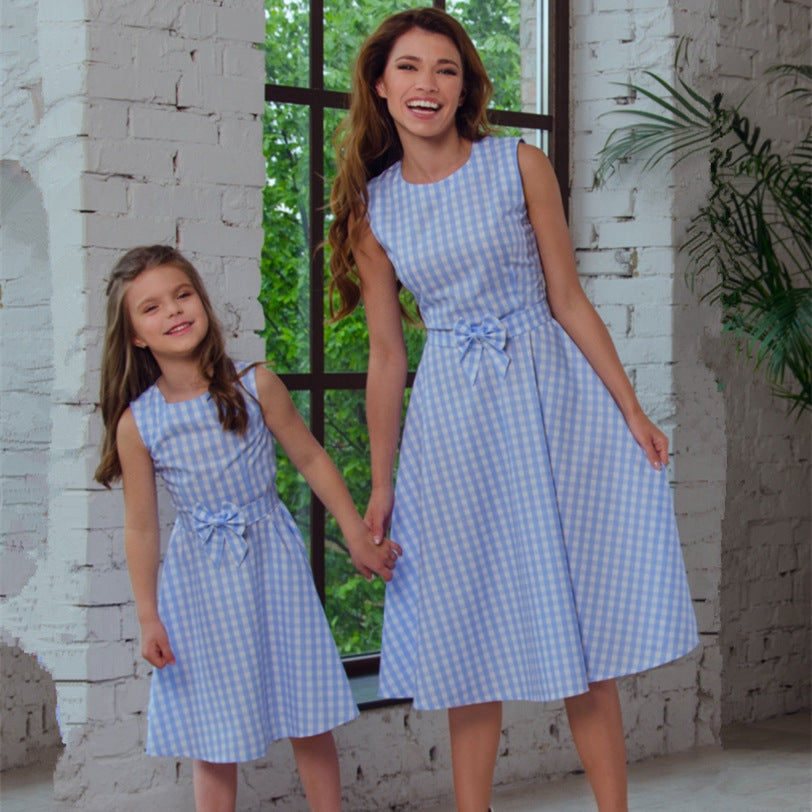 Family Matching Parent-child Bow-tie Plaid Dress