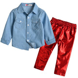 Toddler Infant Baby Girl Casual Denim Flared Long Trouser Set 2 Pcs