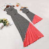 Family Matching Mother-daughter Spring/summer Stripe Stitching Dresses