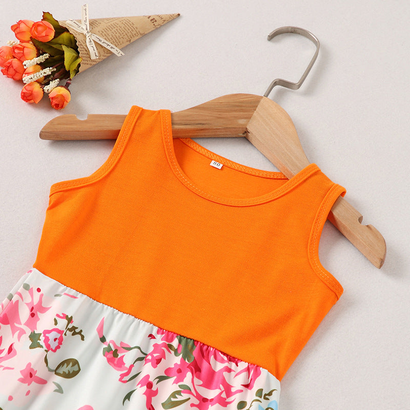 Family Matching Mother and Daughter Dress Vest Patchwork Dress
