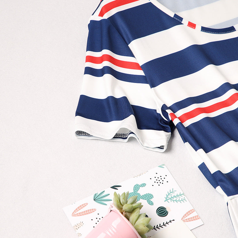Family Matching Mother-daughter Dress Spring Stripe Stitching Dress