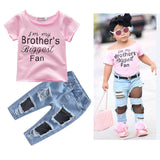 Kid Baby Girls Summer Cotton Ripped Jeans 2 Pcs Set