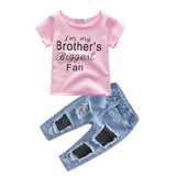 Kid Baby Girls Summer Cotton Ripped Jeans 2 Pcs Set