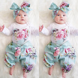 Baby Girl Love Embroidery Large Flower Long-sleeved 3 Pcs Set