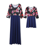 Family Matching Parent-child Mother-daughter Printed Three-quarter Sleeves Dress