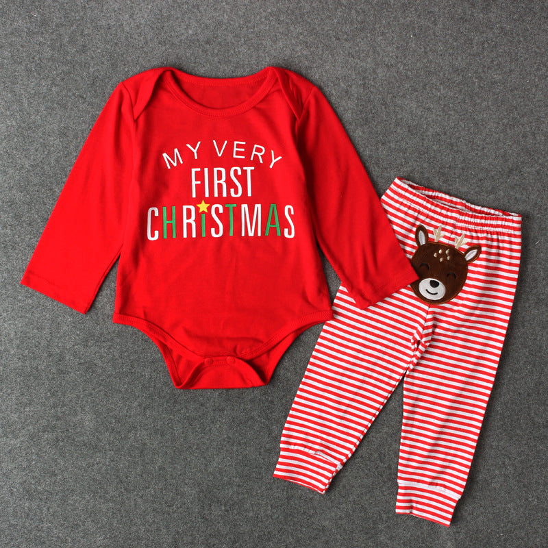 Kids Baby Girl Boy Spring Autumn Christmas Long-sleeved Pajamas 2 Pcs
