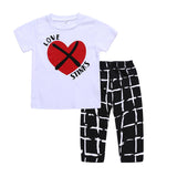 Boys Sets Outfit Love Heart Valentine Plaid 2 Pcs