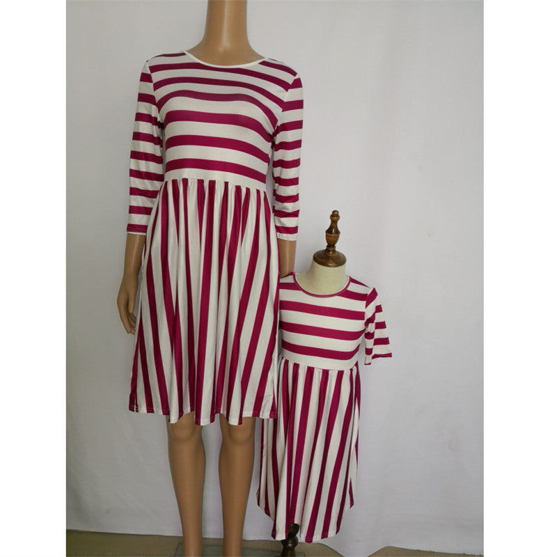 Family Matching Mother-daughter Striped Long Sleeve Dress