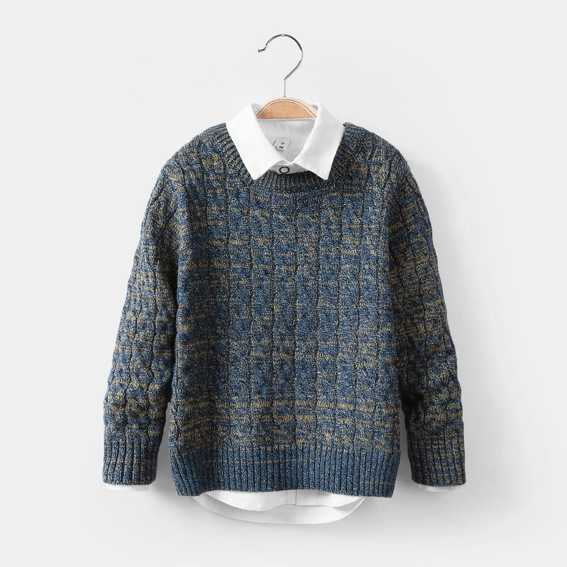 Kid Baby Boy Pullover Korean Version Twist Round Neck Sweaters