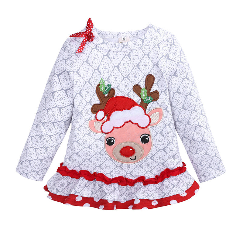 Kid Baby Girl Christmas Long Sleeve Elk Striped Suits 2 Pcs Set