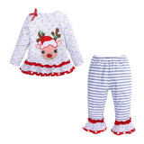 Kid Baby Girl Christmas Long Sleeve Elk Striped Suits 2 Pcs Set
