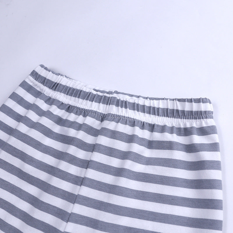 Kid Baby Girl Christmas Long Sleeve Elk Striped Suits 2 Pcs Set