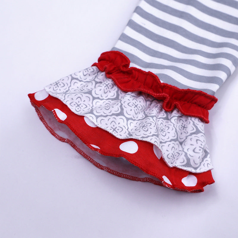 Kid Baby Girl Christmas Long Sleeve Elk Striped Suits 2 Pcs Set