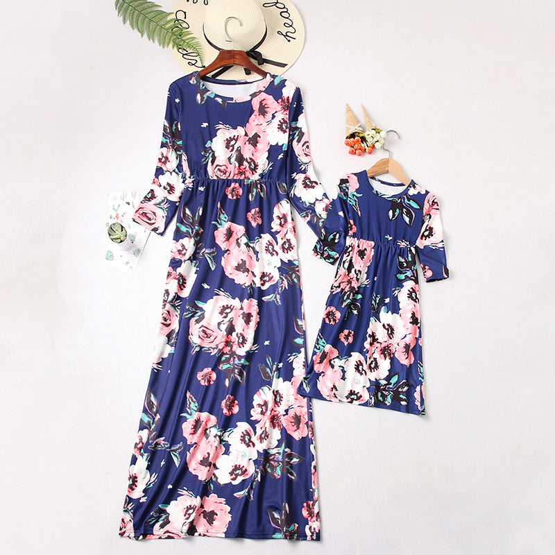 Family Matching Mother-daughter Printed Full Length Dress